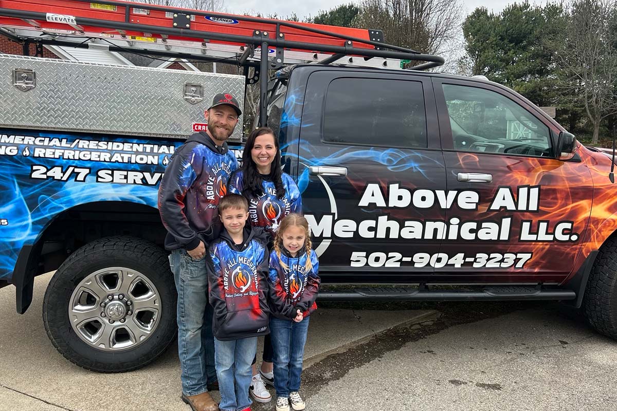 Above All Mechanical family in front of truck - Air Conditioning Repair and Installation In Bardstown, KY | Above All Mechanical